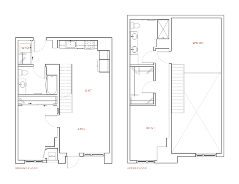 A floor plan of a two-story house with labeled rooms.
